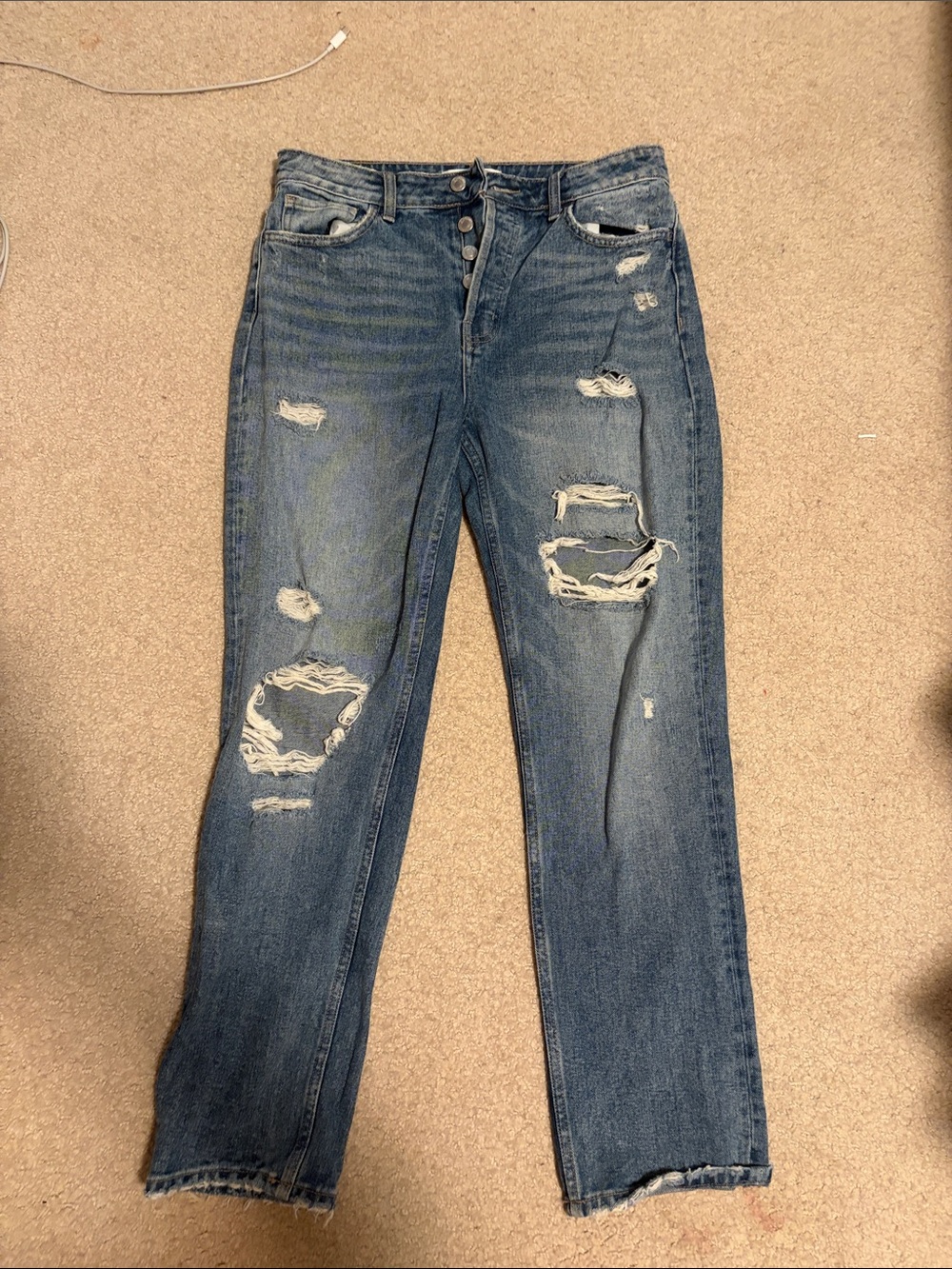 Women's Straight Leg Distressed Jeans - Blue